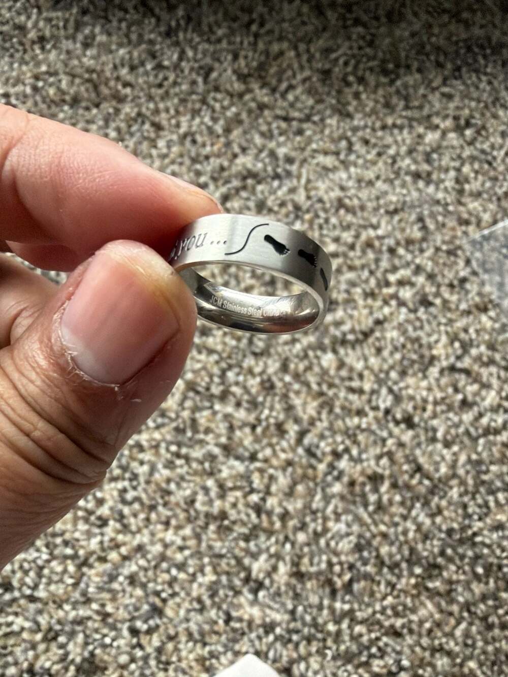 JCM Stainless Steel Footprints in the Sand Inspirational Band Ring